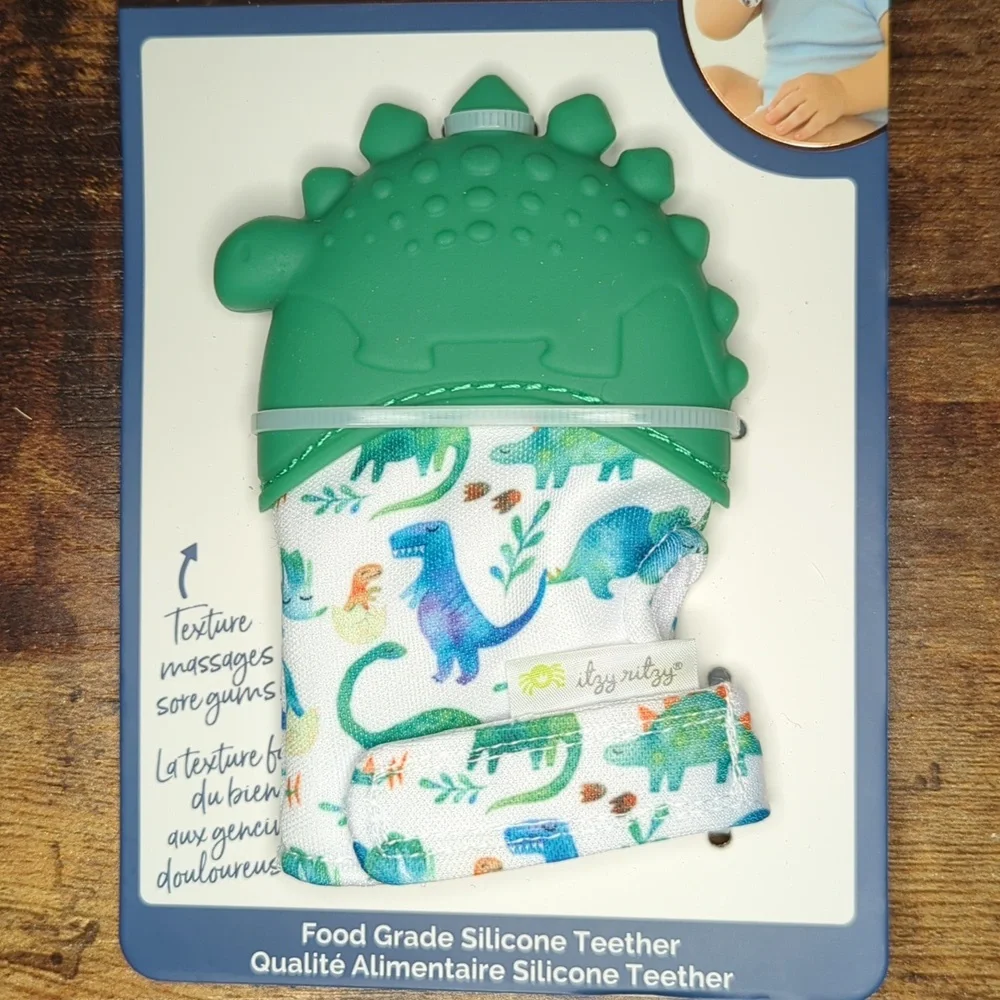 New Itzy Mitzies Teething Mitt- Dinosaur Green